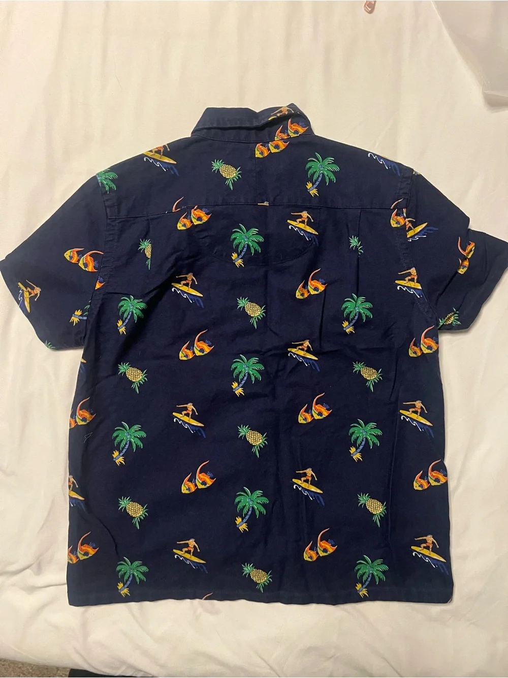 Boy’s Size 10-12 Ralph Lauren Navy Tropical Surf Print Short-Sleeve Shirt